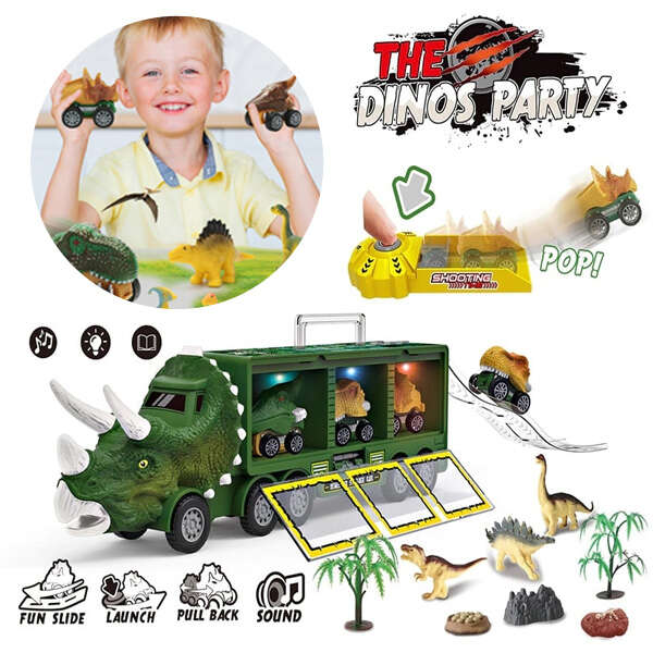 Deenodi - Camion giocattolo per bambini con dinosauri