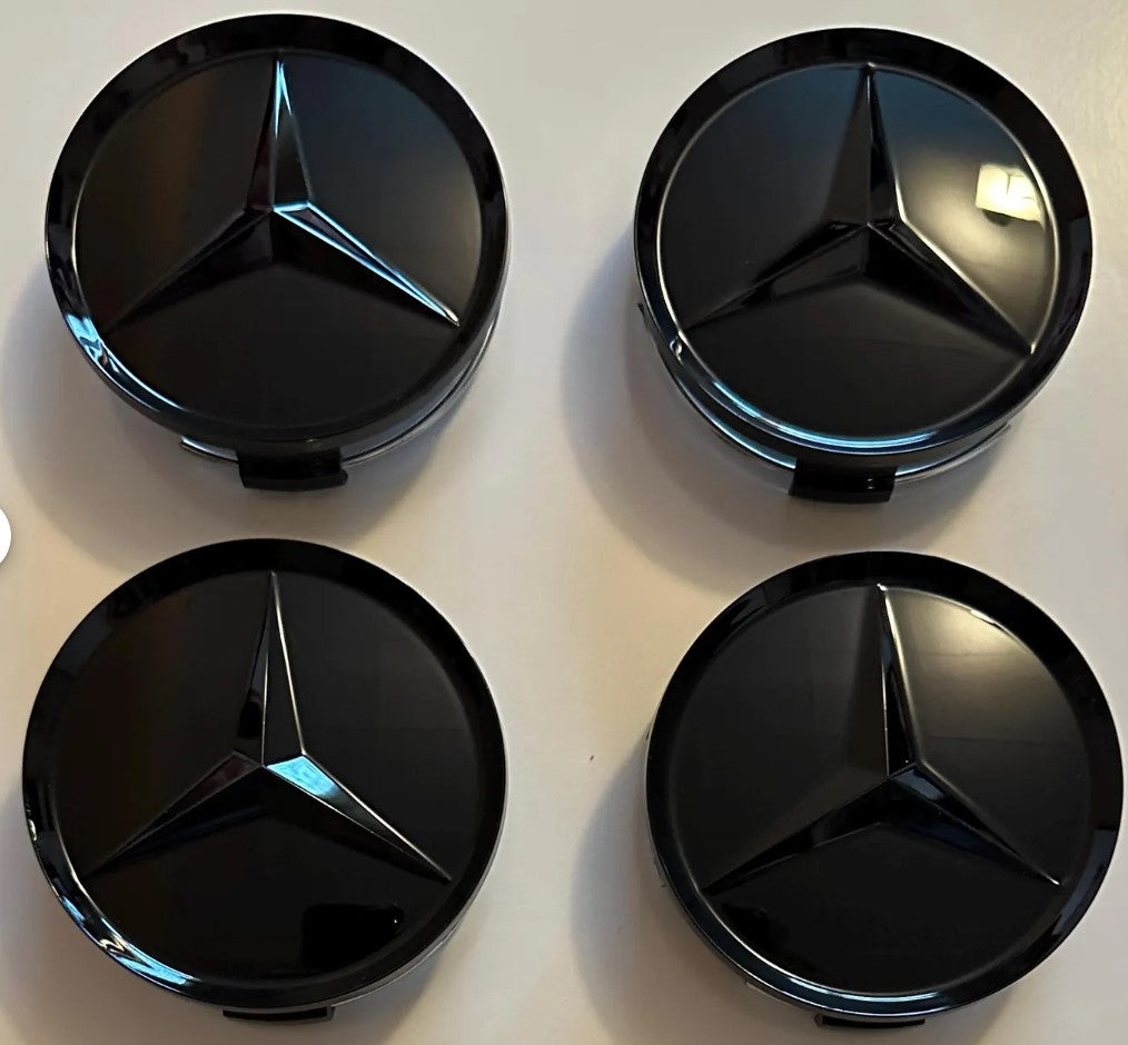 Mercedes čepovi za felge SJAJNO CRNI s konus rubom - 75mm (SET 4kom)